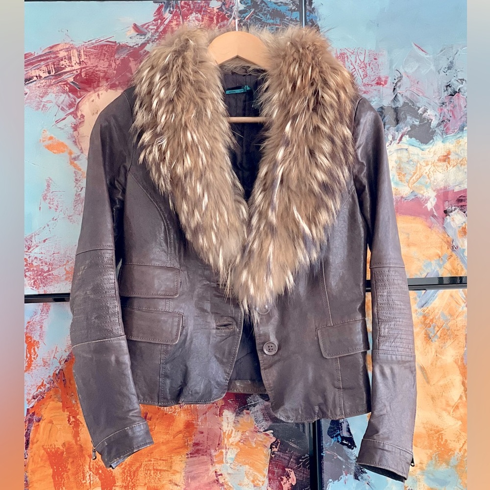 Vintage Italian Soft Leather/Real Fox Fur Collar